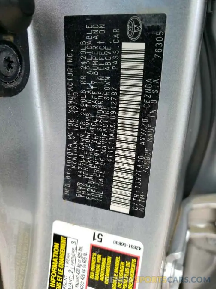 10 Photograph of a damaged car 4T1C11AKXLU912787 TOYOTA CAMRY 2020
