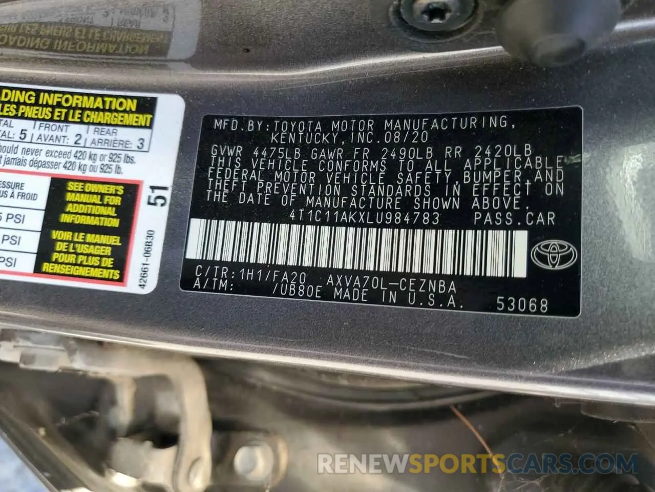 13 Photograph of a damaged car 4T1C11AKXLU984783 TOYOTA CAMRY 2020
