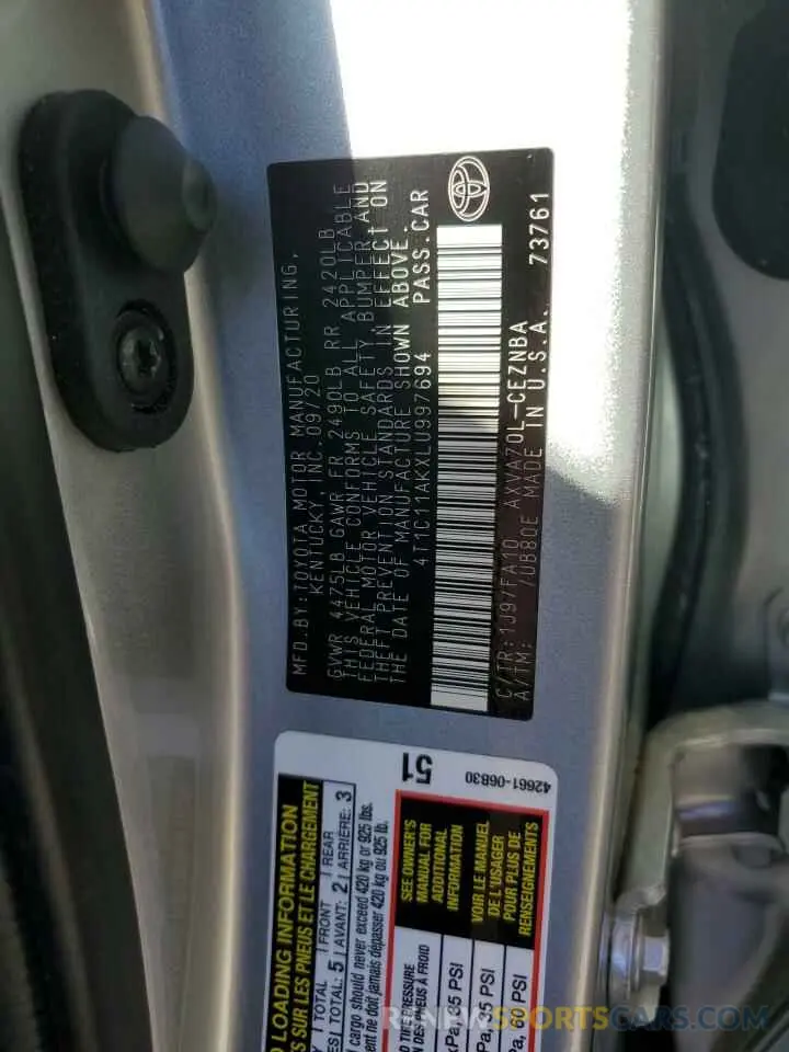 13 Photograph of a damaged car 4T1C11AKXLU997694 TOYOTA CAMRY 2020
