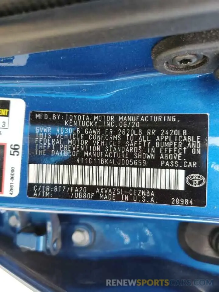 13 Фотография поврежденного автомобиля 4T1C11BK4LU005659 TOYOTA CAMRY 2020