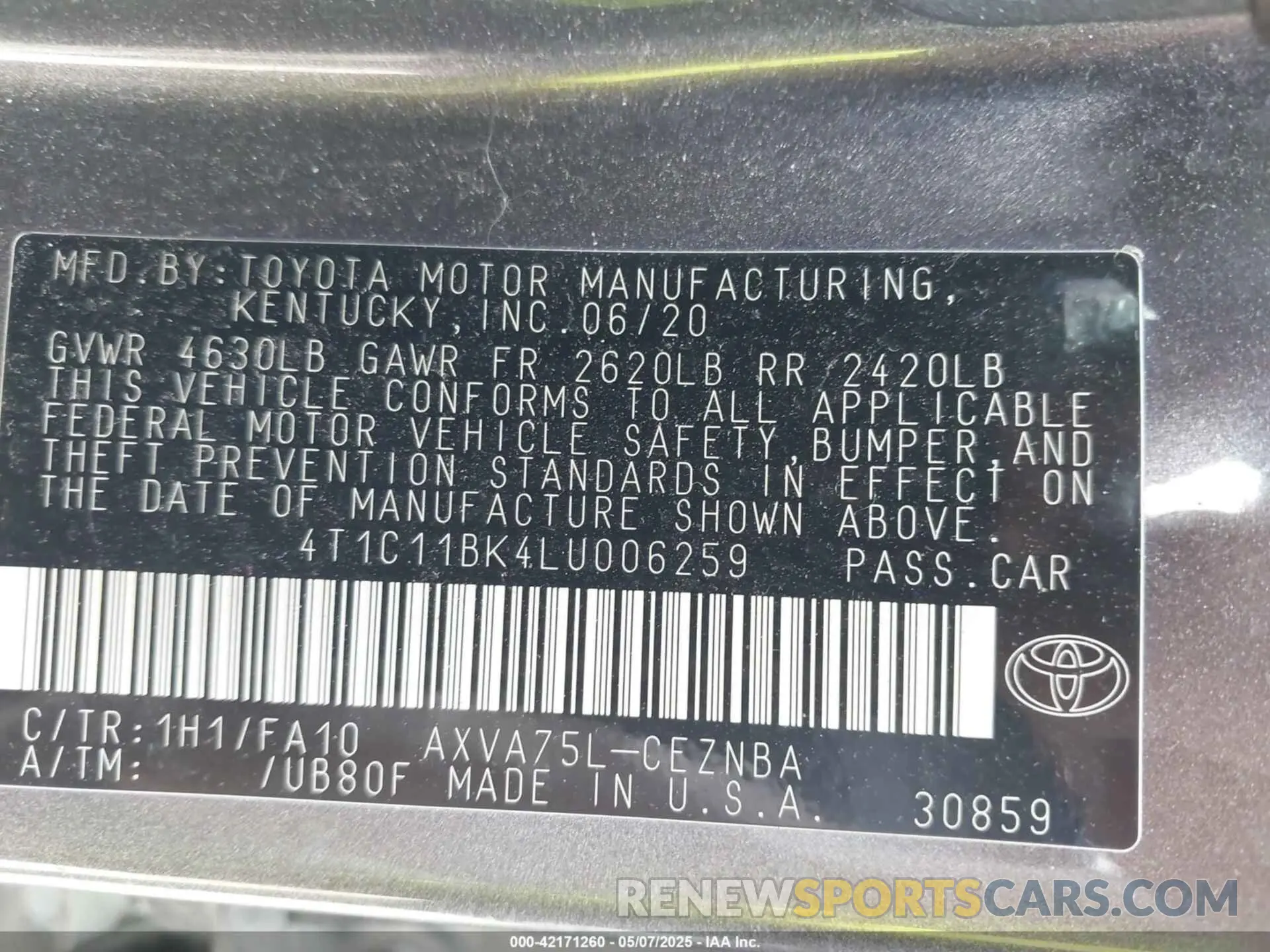9 Фотография поврежденного автомобиля 4T1C11BK4LU006259 TOYOTA CAMRY 2020
