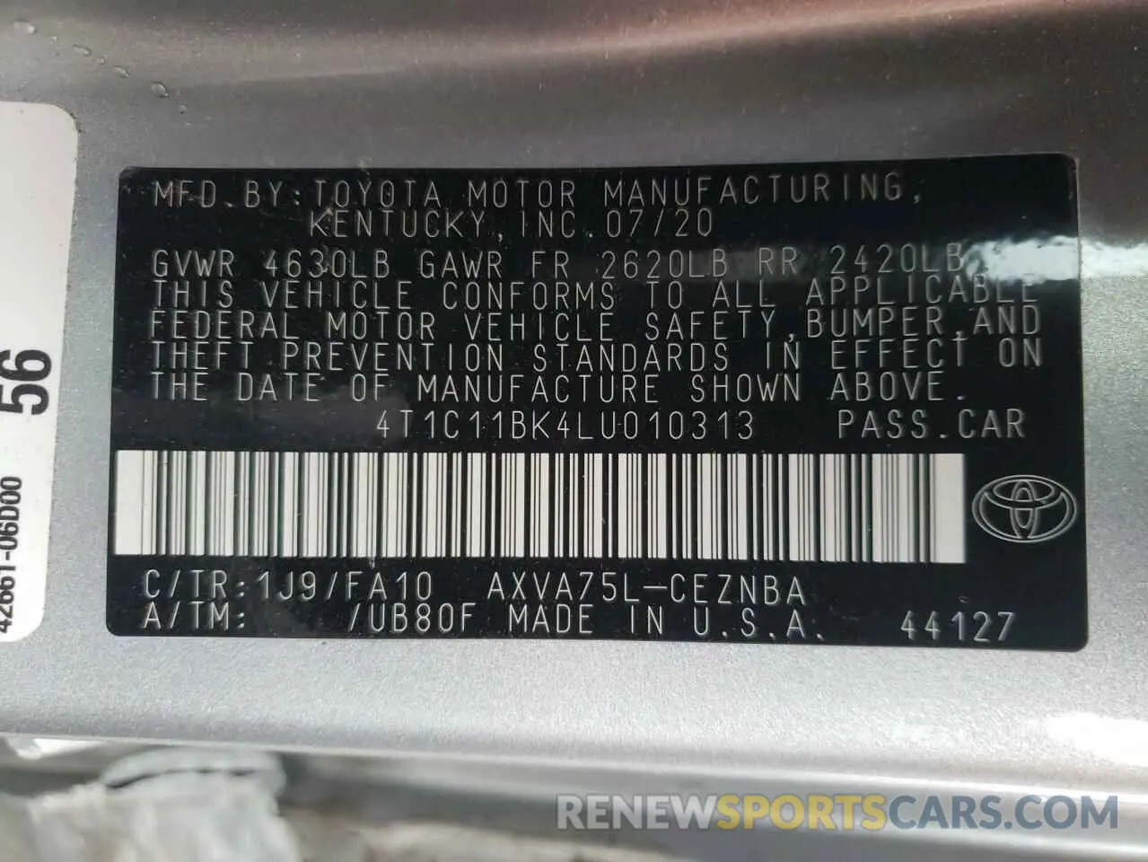 10 Фотография поврежденного автомобиля 4T1C11BK4LU010313 TOYOTA CAMRY 2020