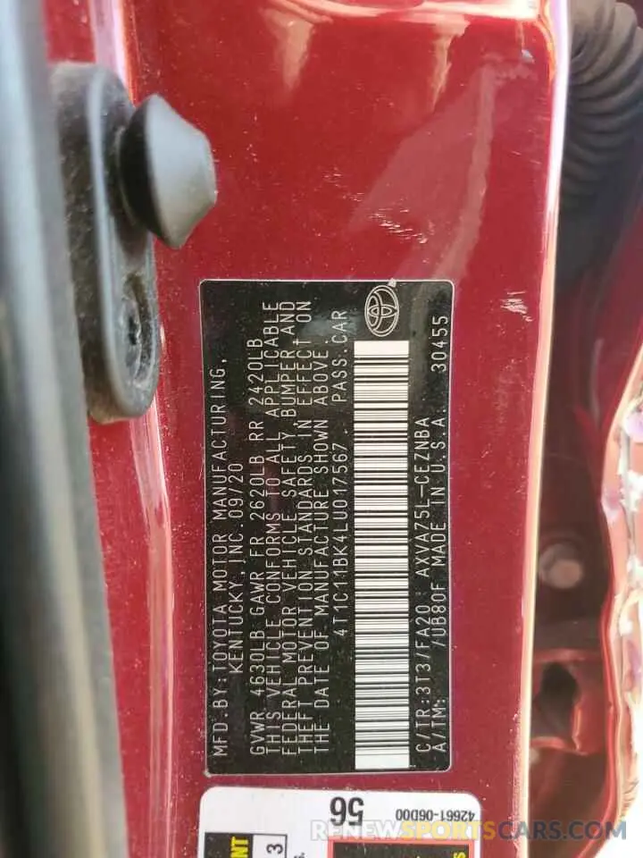 14 Photograph of a damaged car 4T1C11BK4LU017567 TOYOTA CAMRY 2020