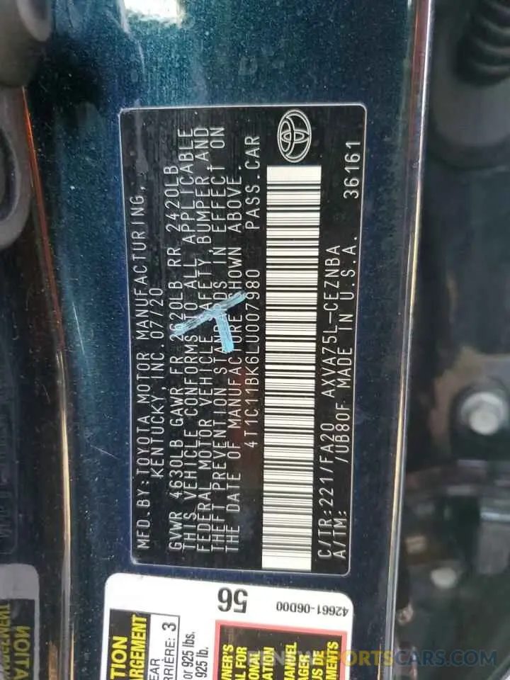13 Фотография поврежденного автомобиля 4T1C11BK6LU007980 TOYOTA CAMRY 2020