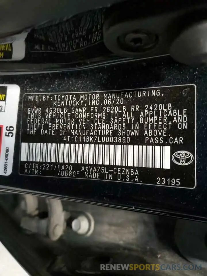 12 Фотография поврежденного автомобиля 4T1C11BK7LU003890 TOYOTA CAMRY 2020