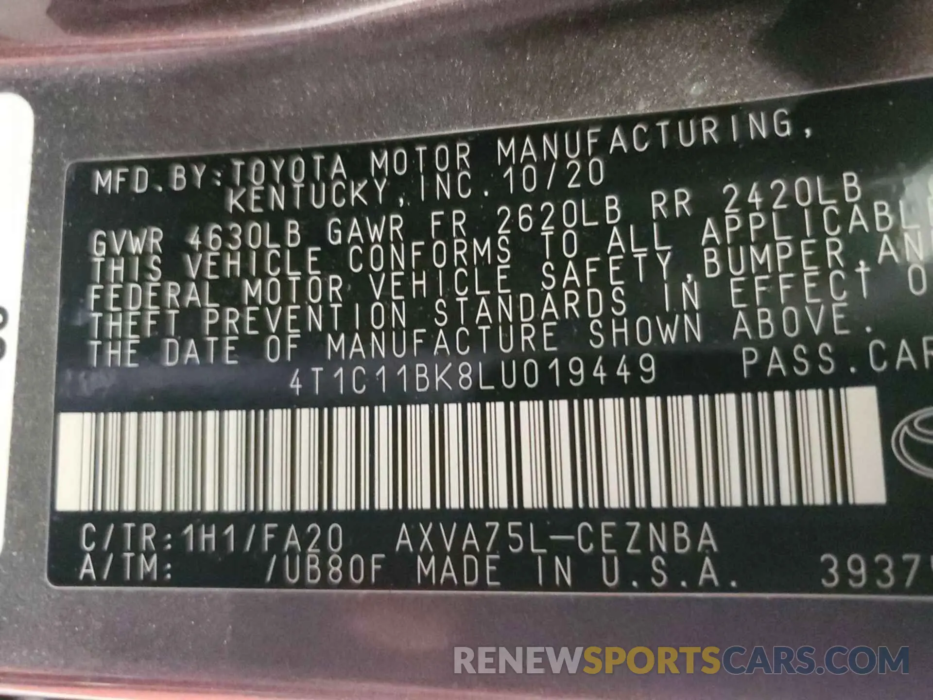 2 Photograph of a damaged car 4T1C11BK8LU019449 TOYOTA CAMRY 2020