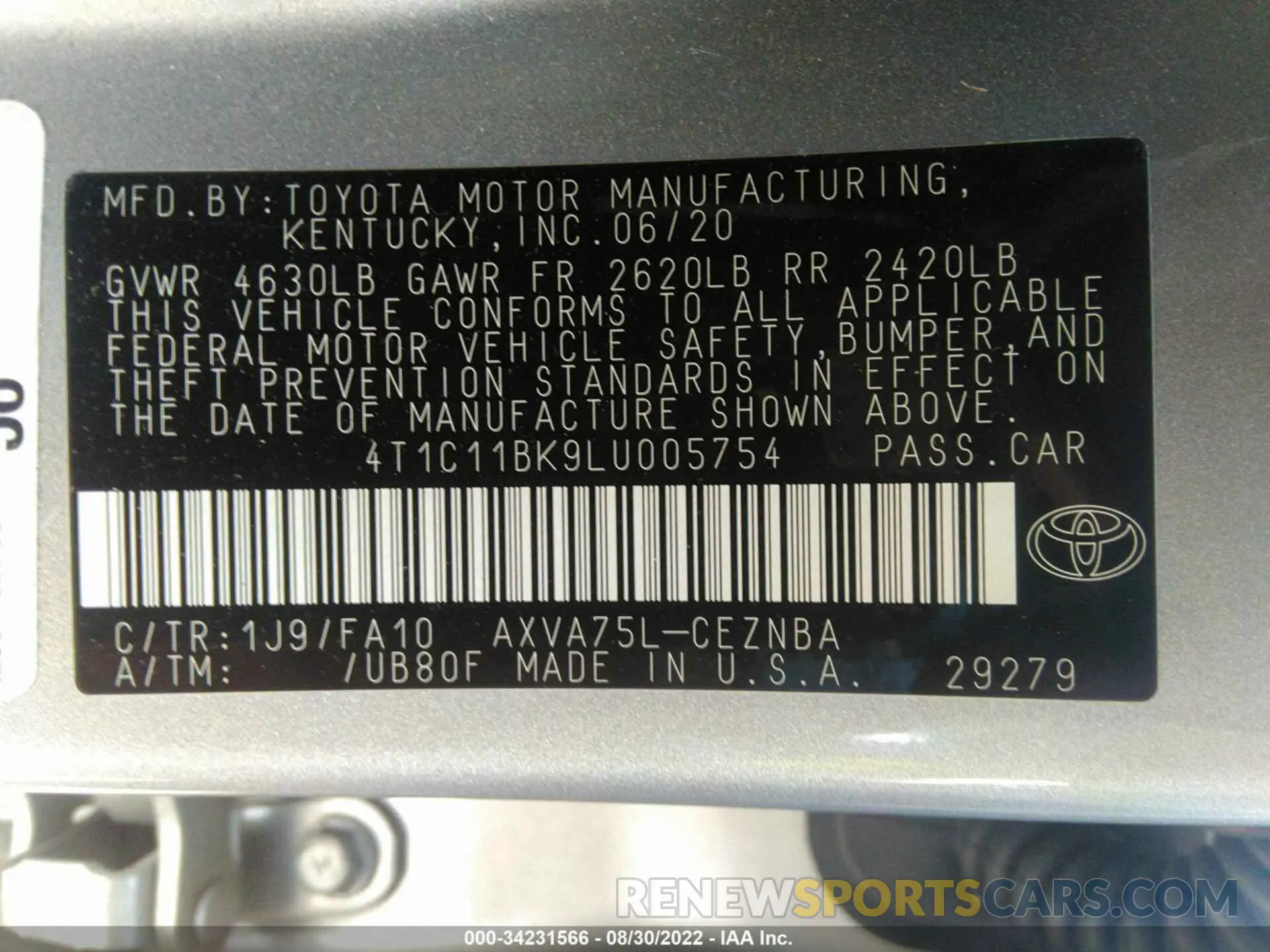 9 Фотография поврежденного автомобиля 4T1C11BK9LU005754 TOYOTA CAMRY 2020