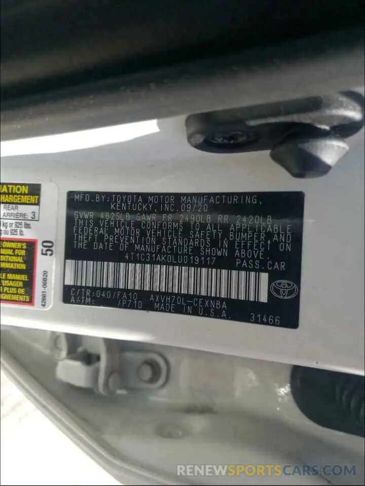 10 Photograph of a damaged car 4T1C31AK0LU019117 TOYOTA CAMRY 2020