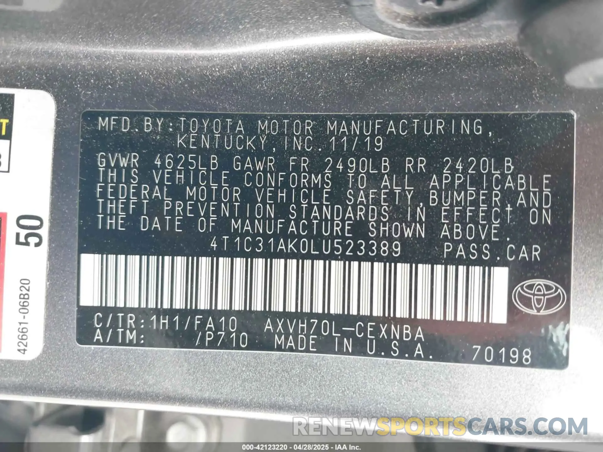 9 Фотография поврежденного автомобиля 4T1C31AK0LU523389 TOYOTA CAMRY 2020