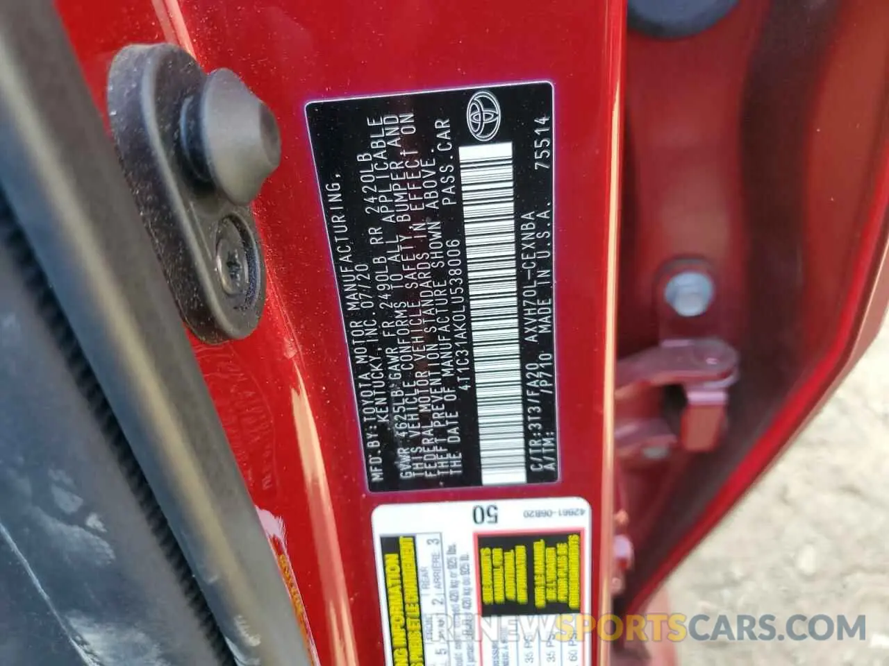 13 Photograph of a damaged car 4T1C31AK0LU538006 TOYOTA CAMRY 2020