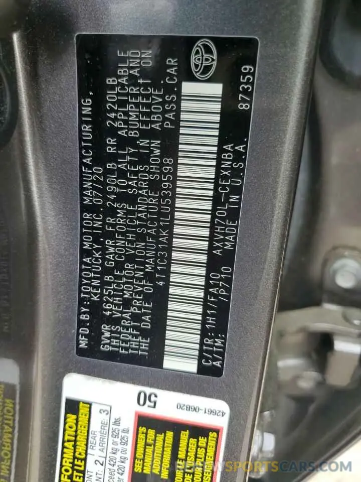 12 Фотография поврежденного автомобиля 4T1C31AK1LU539598 TOYOTA CAMRY 2020