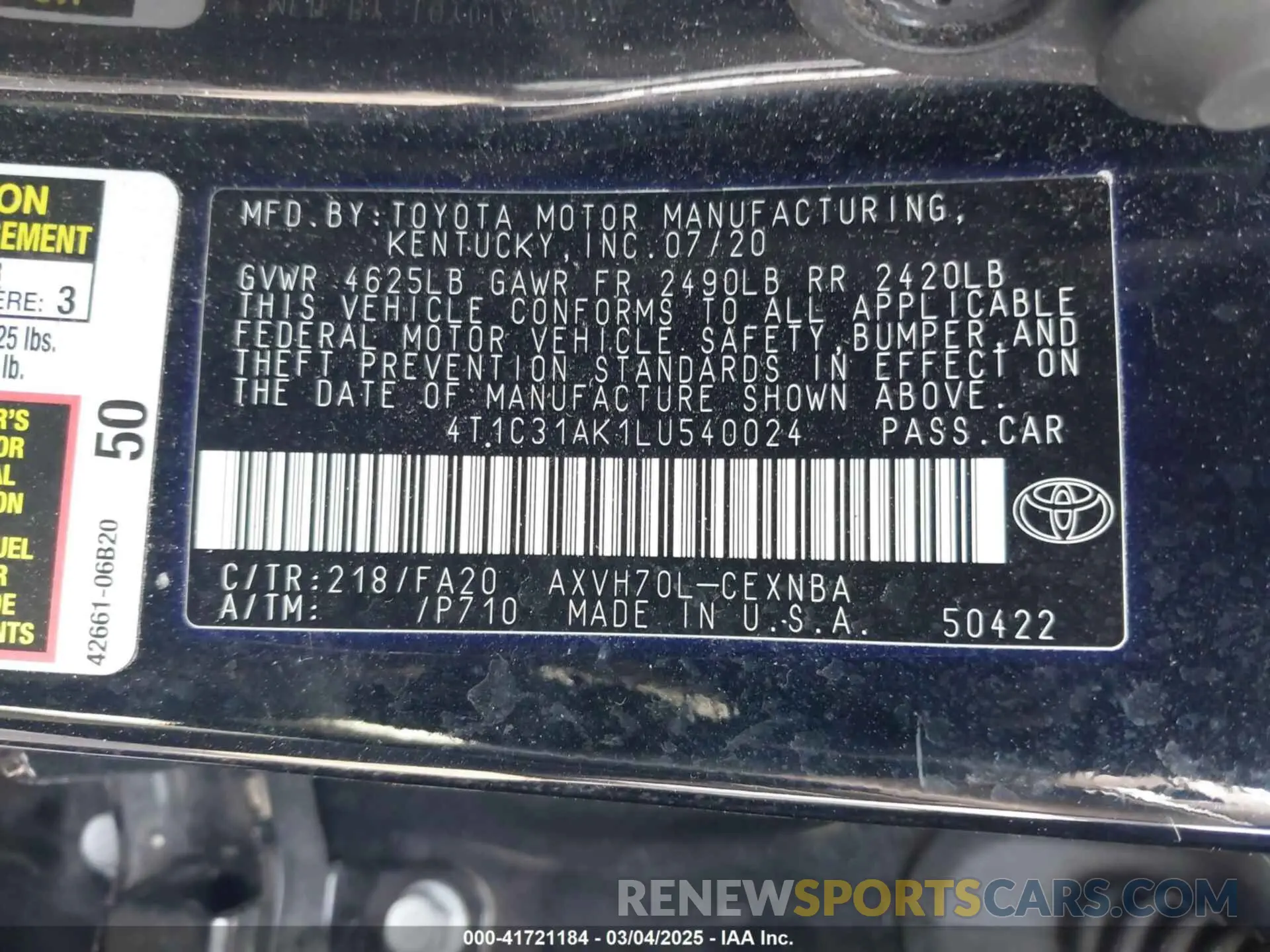 9 Photograph of a damaged car 4T1C31AK1LU540024 TOYOTA CAMRY 2020