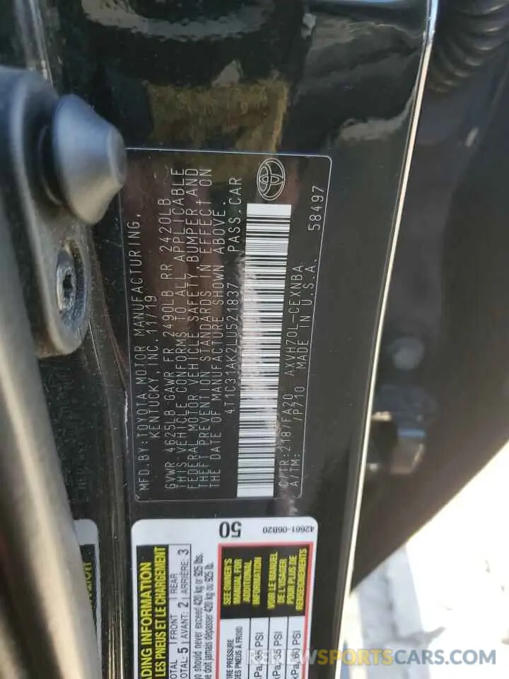 12 Фотография поврежденного автомобиля 4T1C31AK2LU521837 TOYOTA CAMRY 2020