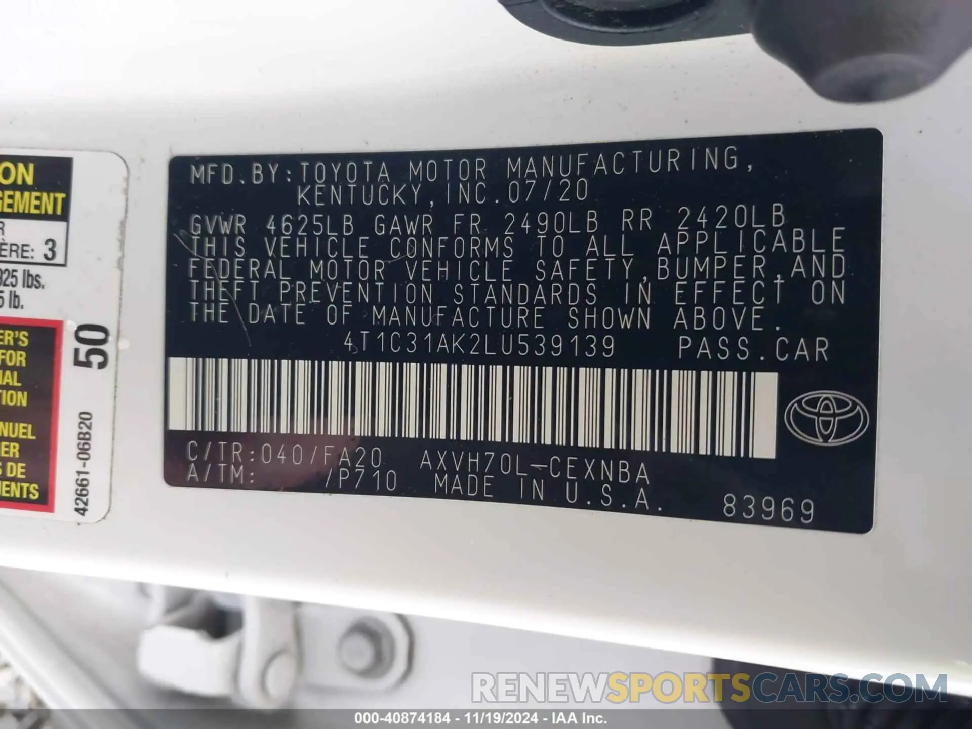 9 Фотография поврежденного автомобиля 4T1C31AK2LU539139 TOYOTA CAMRY 2020