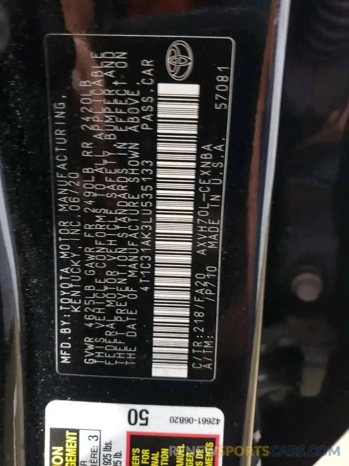 12 Фотография поврежденного автомобиля 4T1C31AK3LU535133 TOYOTA CAMRY 2020