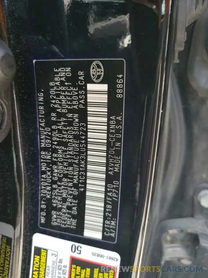 12 Фотография поврежденного автомобиля 4T1C31AK3LU544723 TOYOTA CAMRY 2020