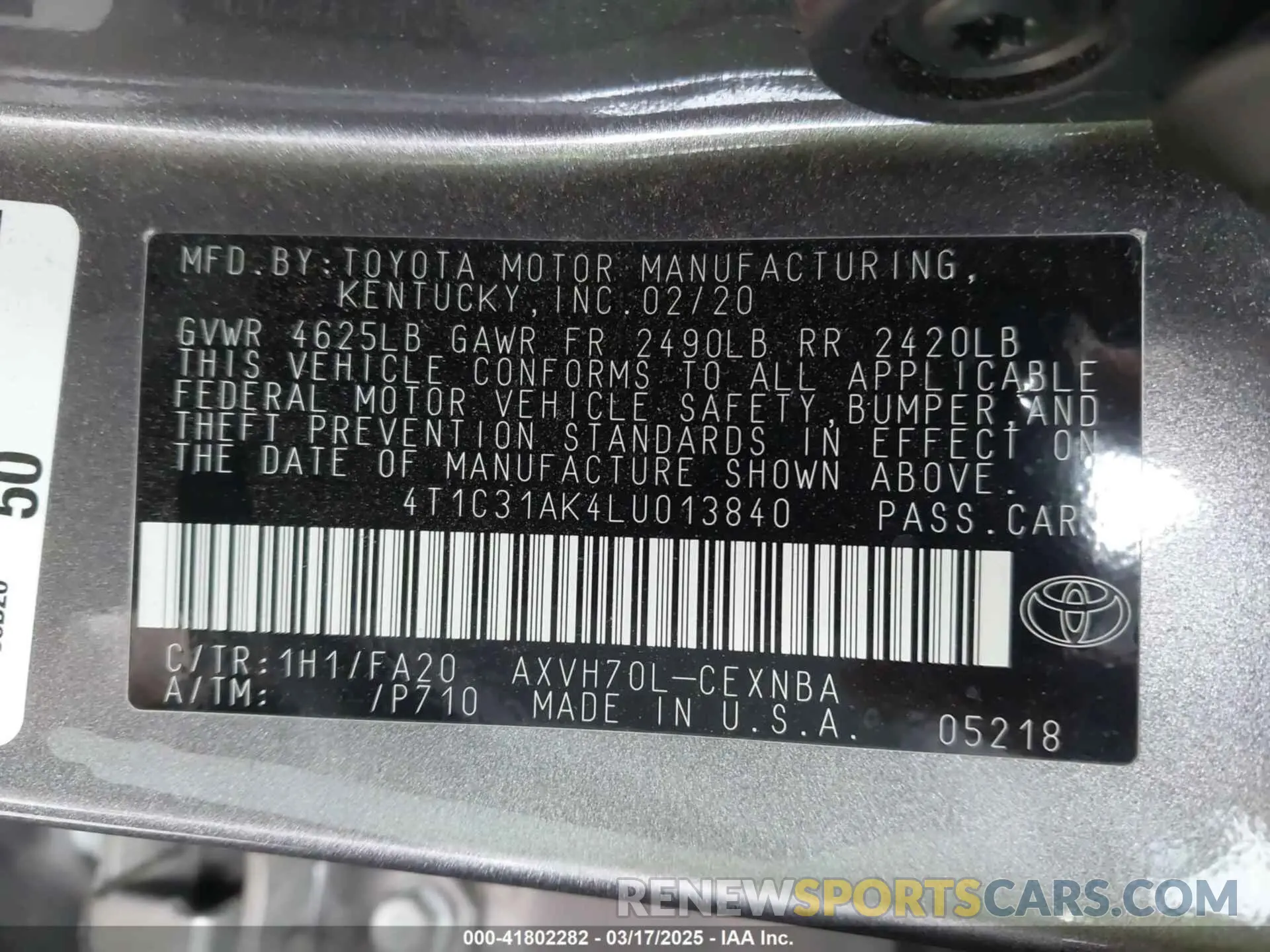9 Photograph of a damaged car 4T1C31AK4LU013840 TOYOTA CAMRY 2020