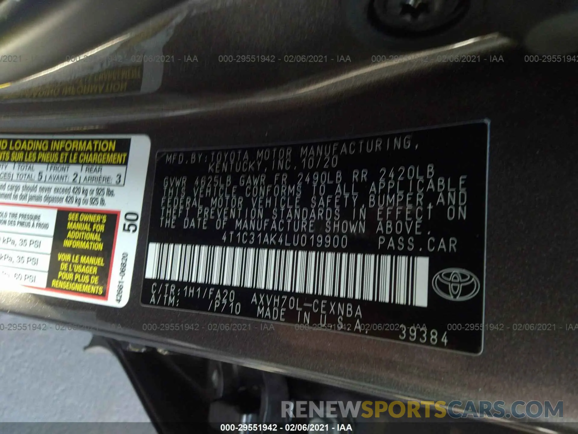 9 Photograph of a damaged car 4T1C31AK4LU019900 TOYOTA CAMRY 2020