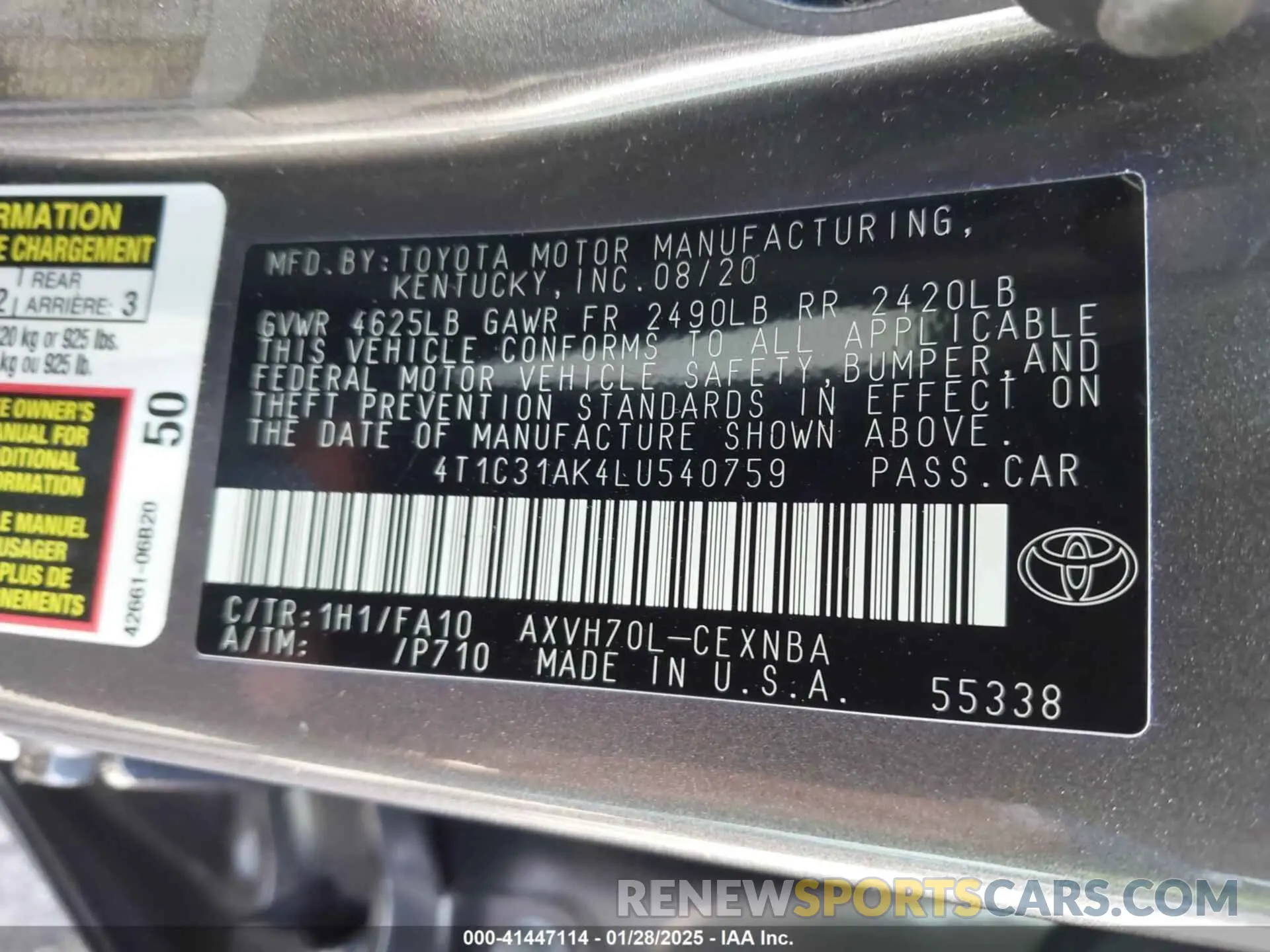 9 Photograph of a damaged car 4T1C31AK4LU540759 TOYOTA CAMRY 2020