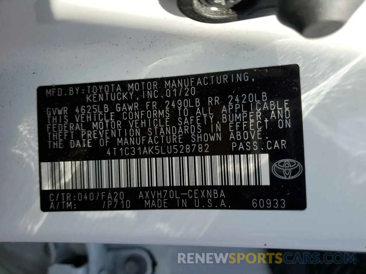 12 Photograph of a damaged car 4T1C31AK5LU528782 TOYOTA CAMRY 2020