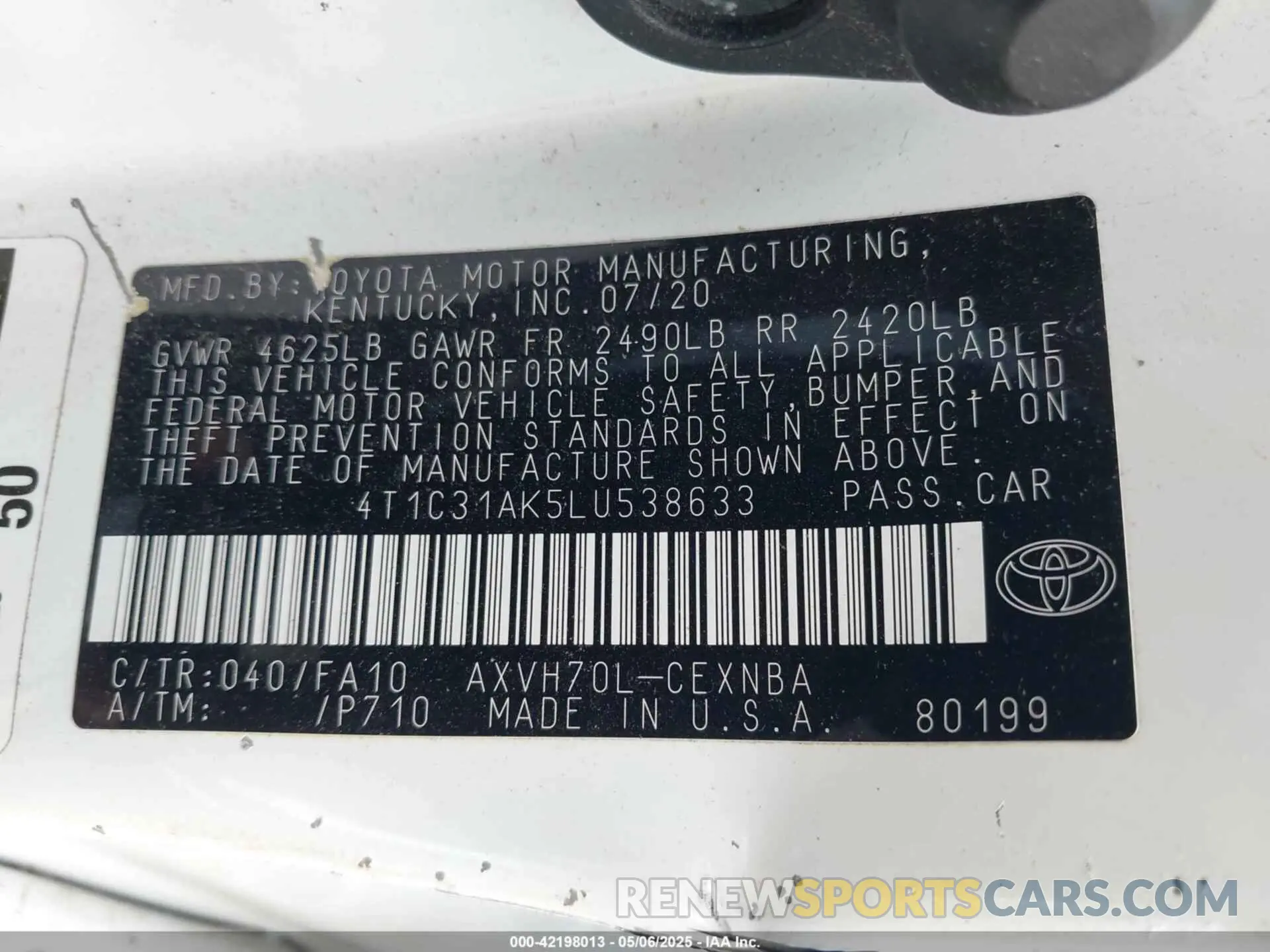9 Фотография поврежденного автомобиля 4T1C31AK5LU538633 TOYOTA CAMRY 2020