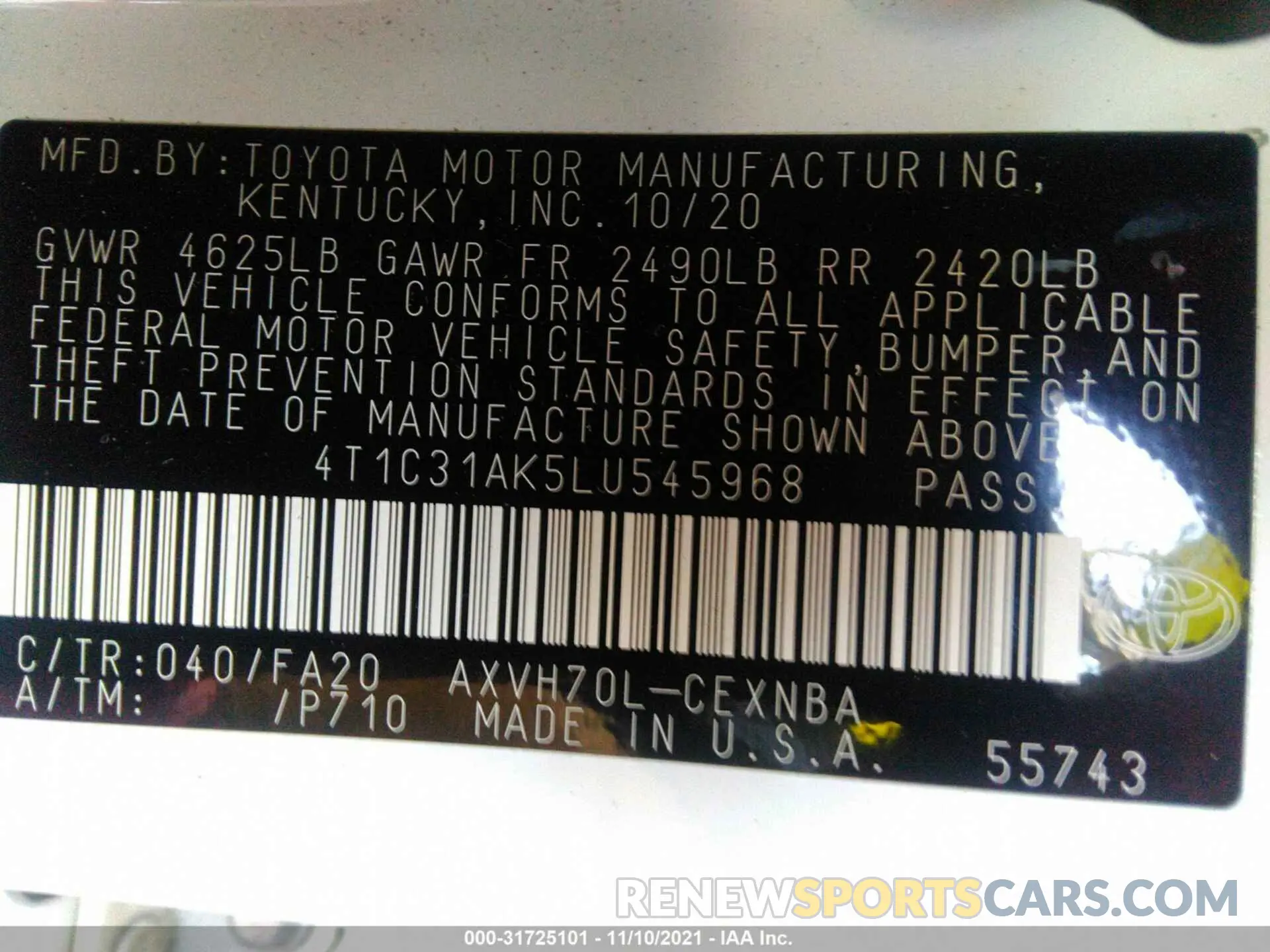 9 Photograph of a damaged car 4T1C31AK5LU545968 TOYOTA CAMRY 2020
