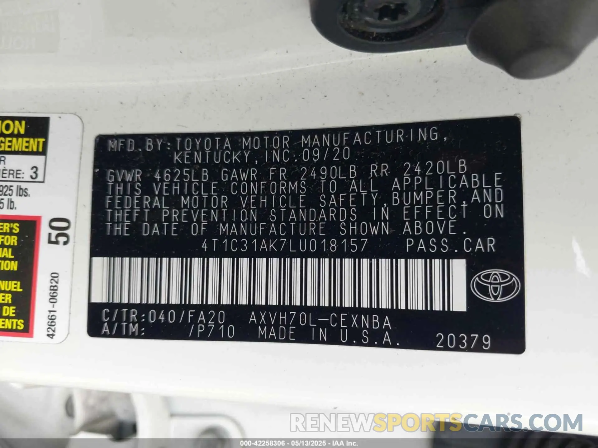 9 Photograph of a damaged car 4T1C31AK7LU018157 TOYOTA CAMRY 2020