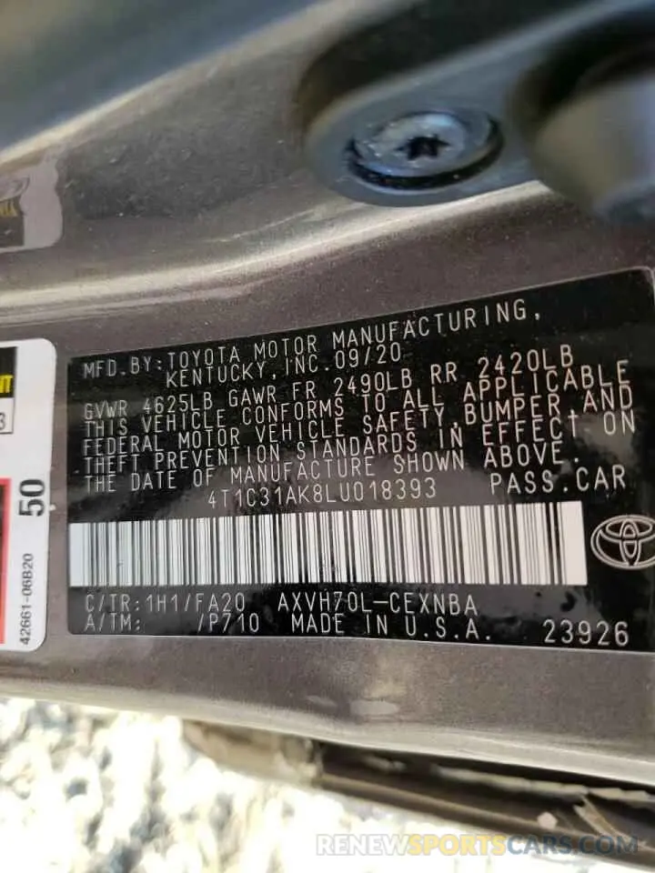 10 Photograph of a damaged car 4T1C31AK8LU018393 TOYOTA CAMRY 2020