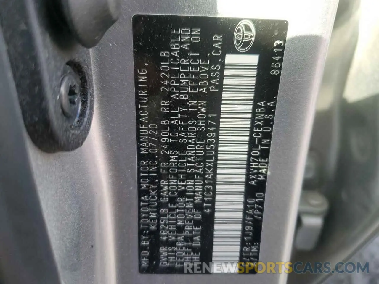 12 Фотография поврежденного автомобиля 4T1C31AKXLU539471 TOYOTA CAMRY 2020