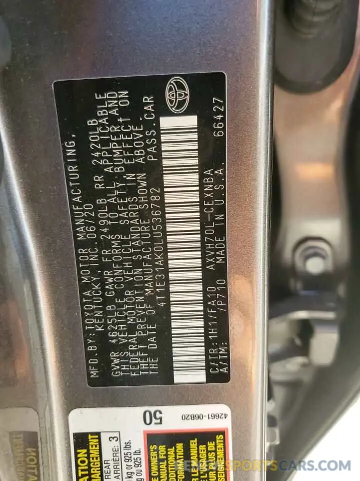 13 Фотография поврежденного автомобиля 4T1E31AK0LU536782 TOYOTA CAMRY 2020