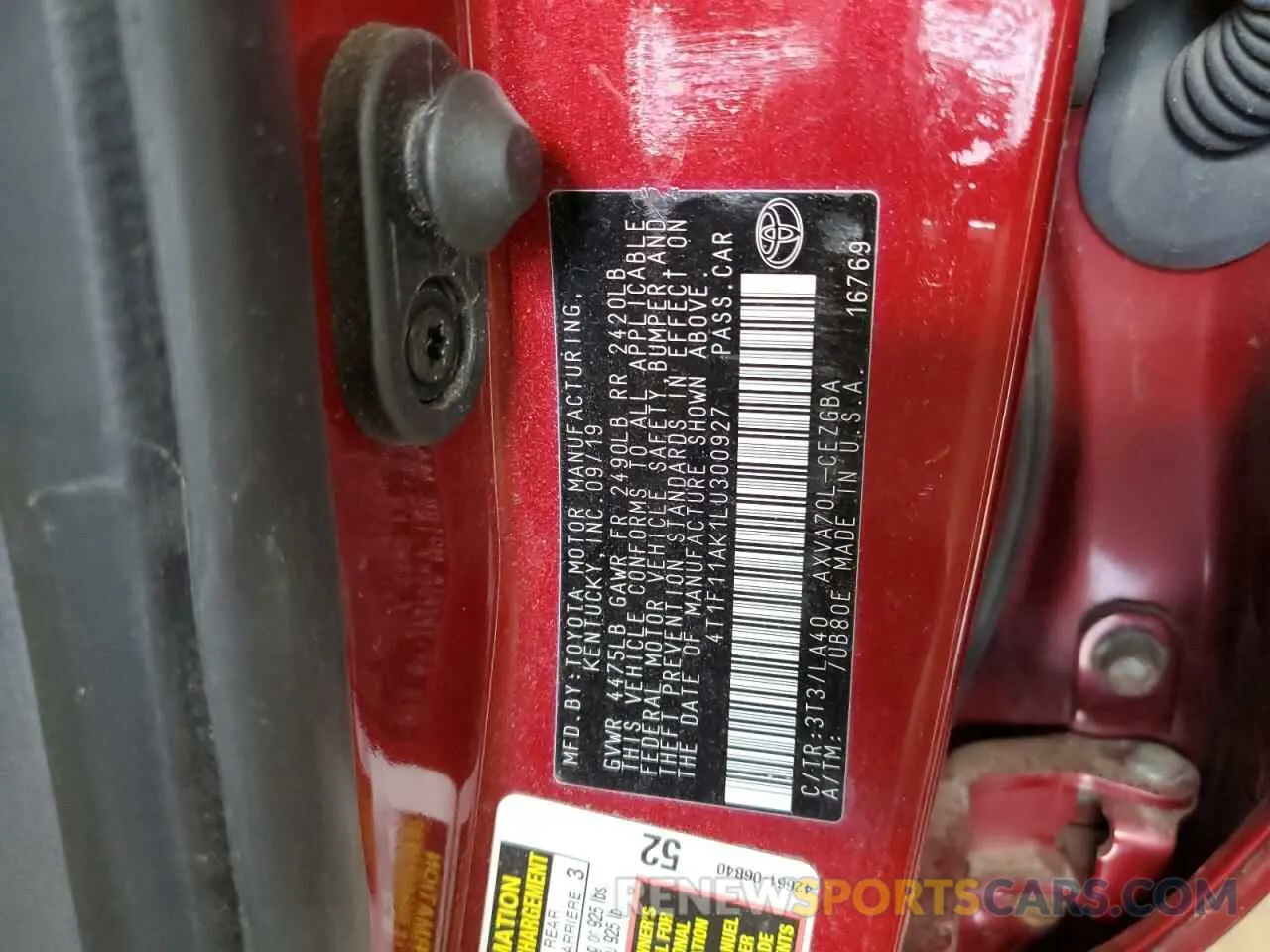 12 Фотография поврежденного автомобиля 4T1F11AK1LU300927 TOYOTA CAMRY 2020