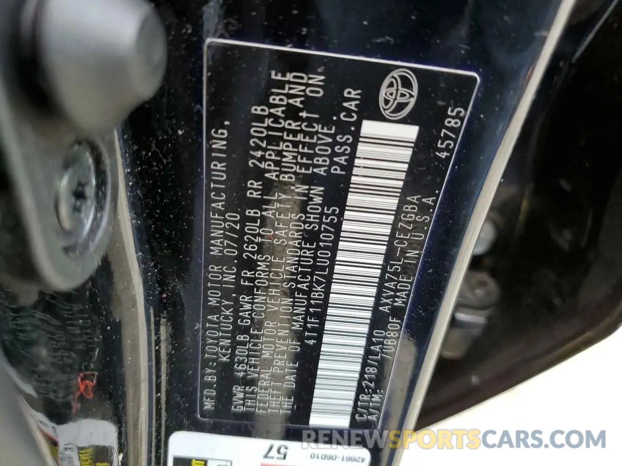 10 Фотография поврежденного автомобиля 4T1F11BK7LU010755 TOYOTA CAMRY 2020