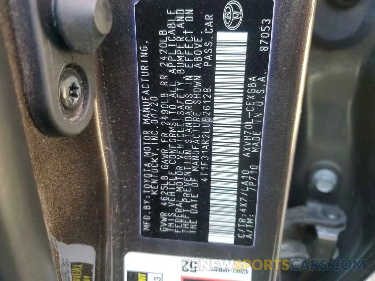 12 Photograph of a damaged car 4T1F31AK2LU526128 TOYOTA CAMRY 2020
