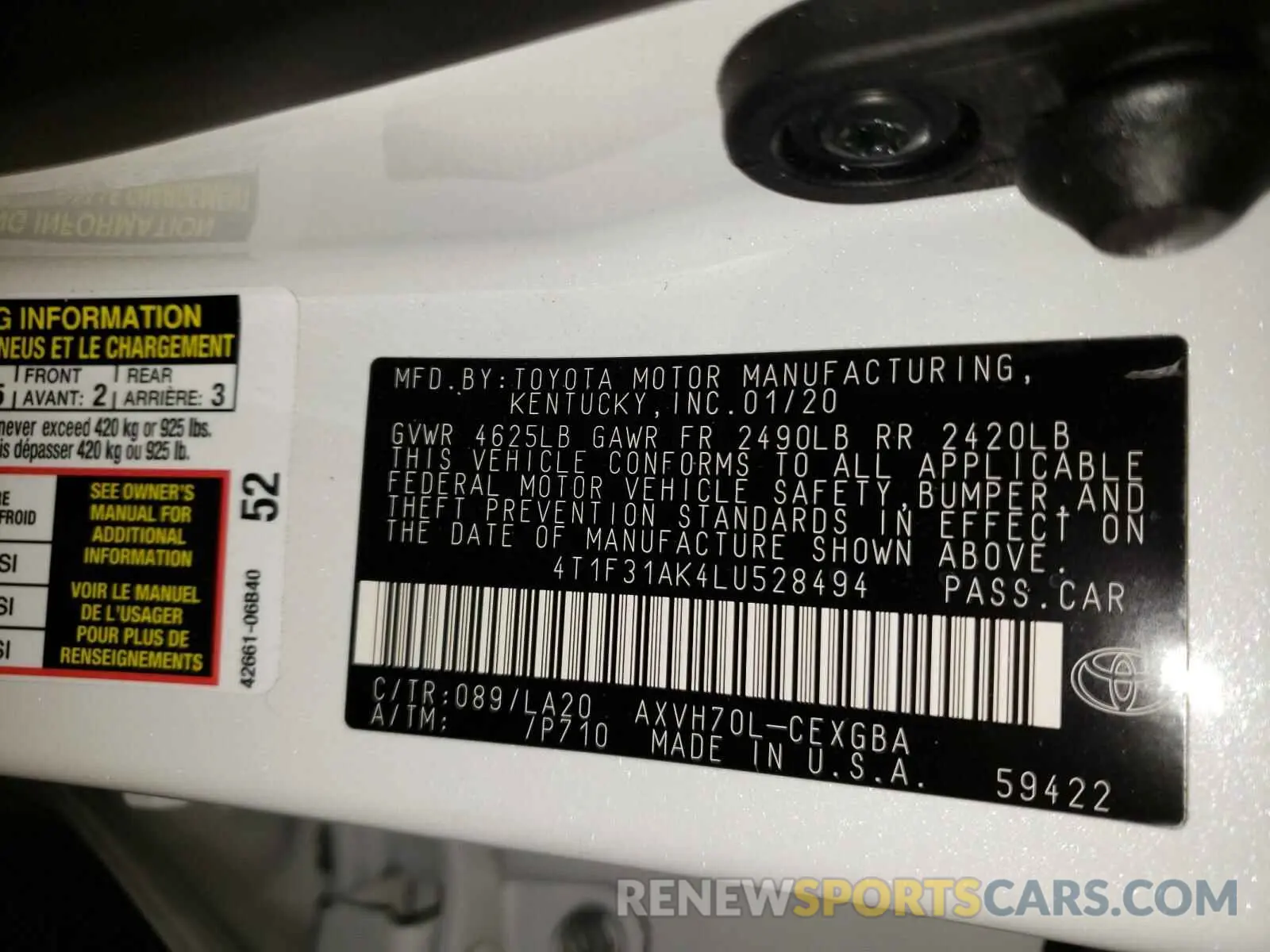 10 Photograph of a damaged car 4T1F31AK4LU528494 TOYOTA CAMRY 2020