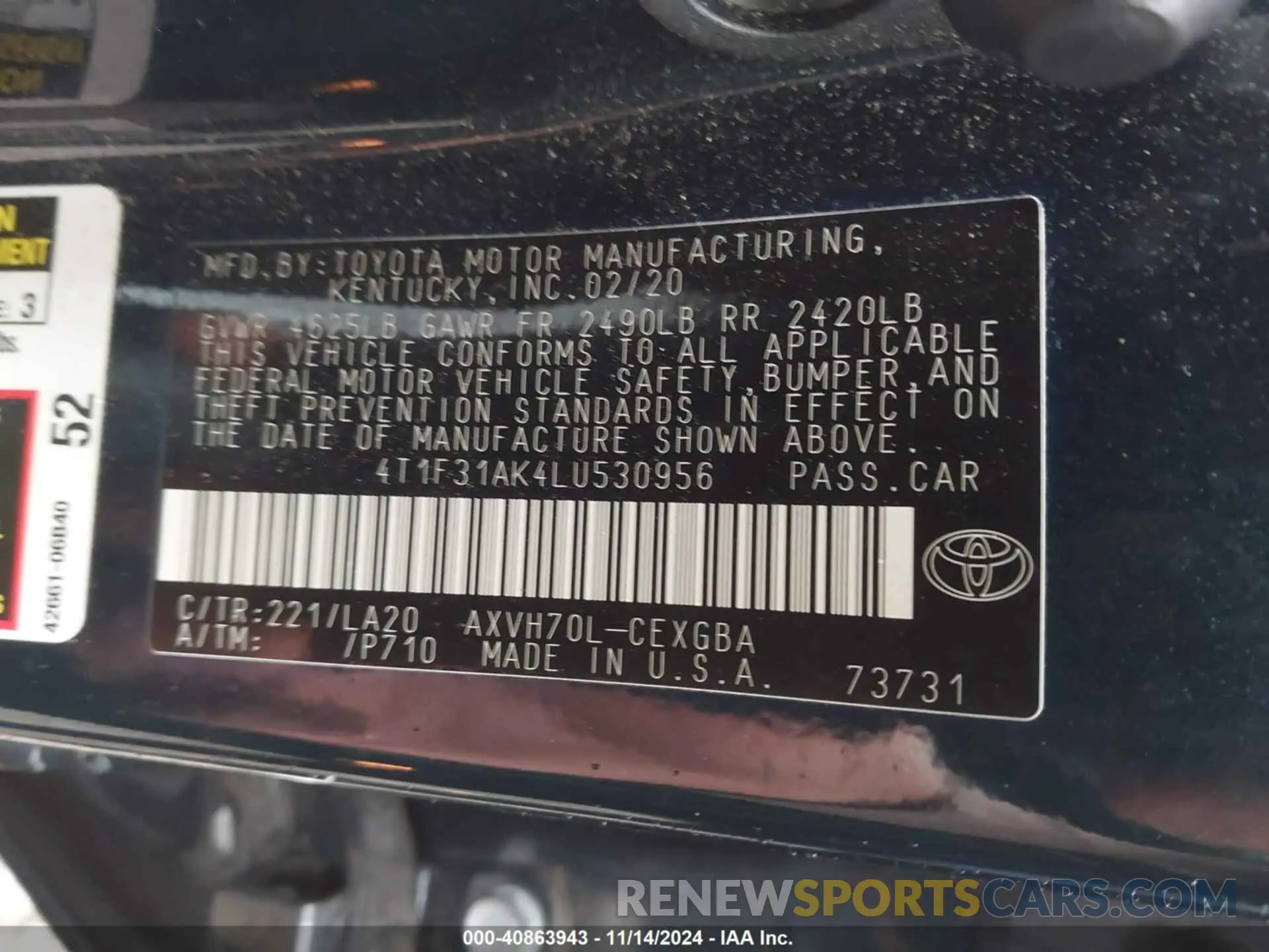 9 Photograph of a damaged car 4T1F31AK4LU530956 TOYOTA CAMRY 2020