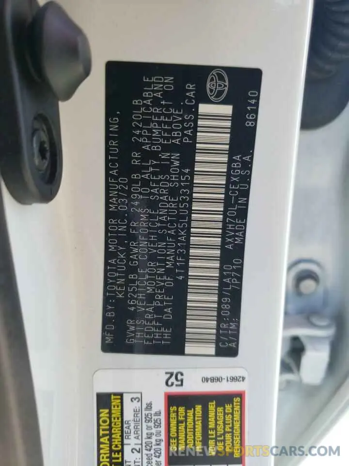 13 Фотография поврежденного автомобиля 4T1F31AK5LU533154 TOYOTA CAMRY 2020