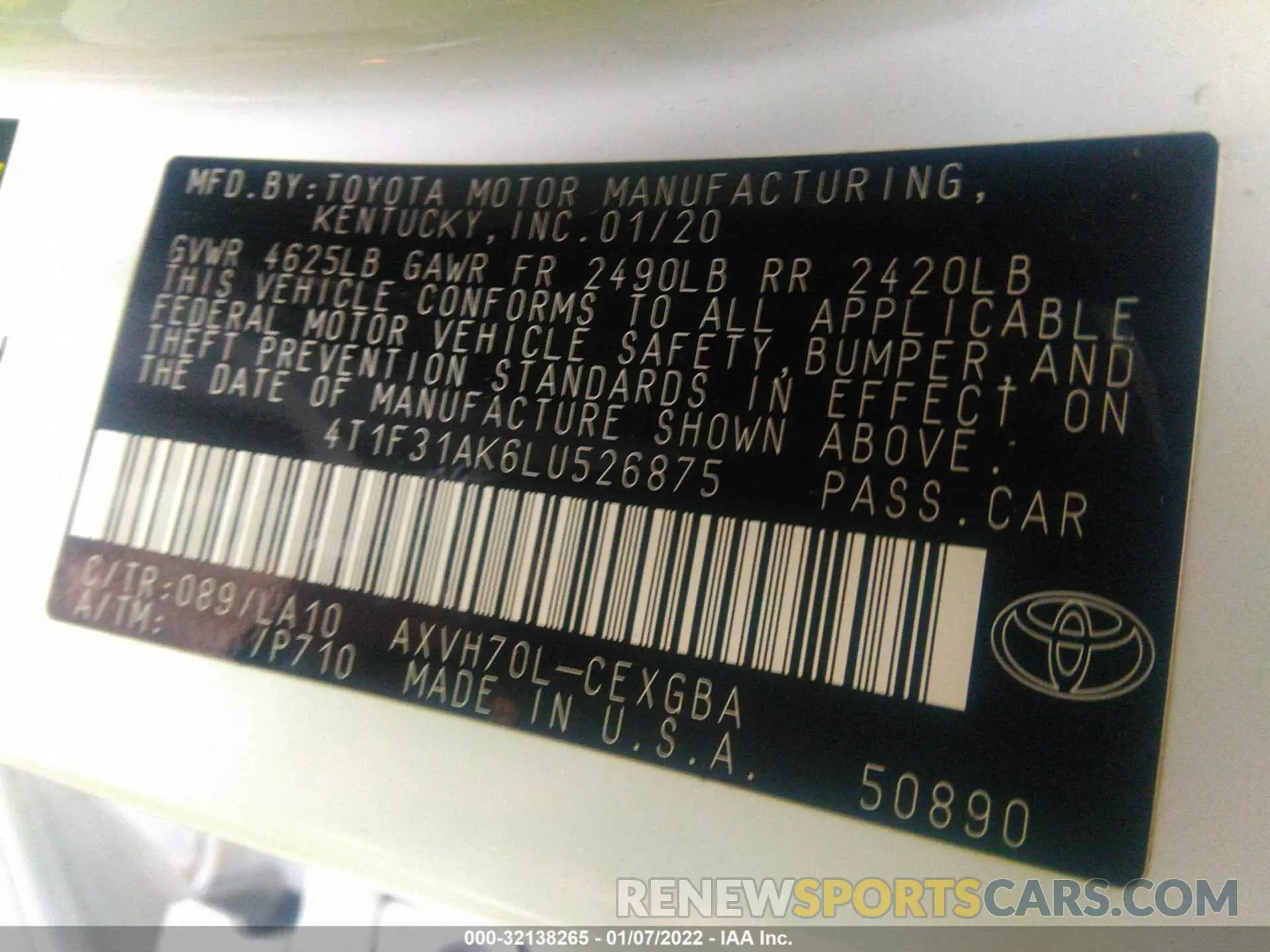 9 Photograph of a damaged car 4T1F31AK6LU526875 TOYOTA CAMRY 2020