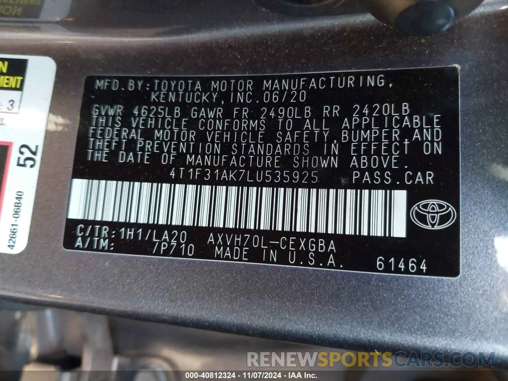9 Фотография поврежденного автомобиля 4T1F31AK7LU535925 TOYOTA CAMRY 2020