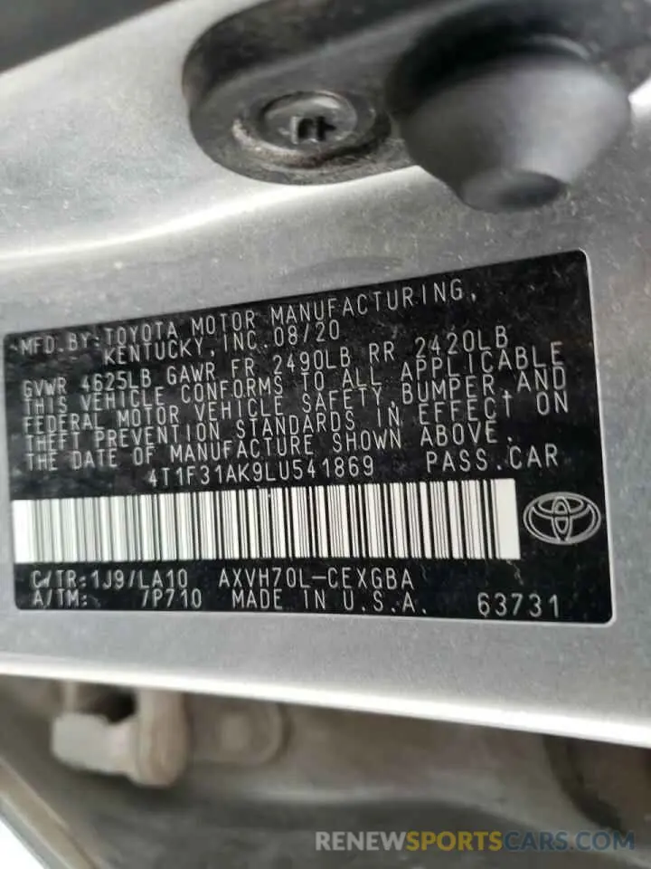 10 Фотография поврежденного автомобиля 4T1F31AK9LU541869 TOYOTA CAMRY 2020