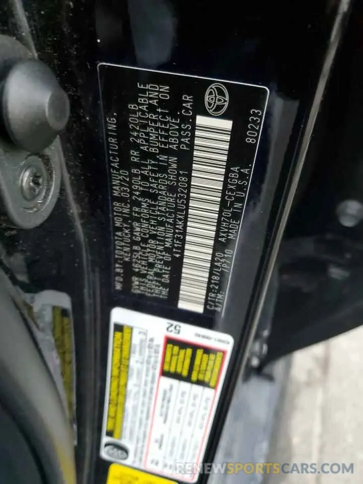 13 Photograph of a damaged car 4T1F31AKXLU532081 TOYOTA CAMRY 2020