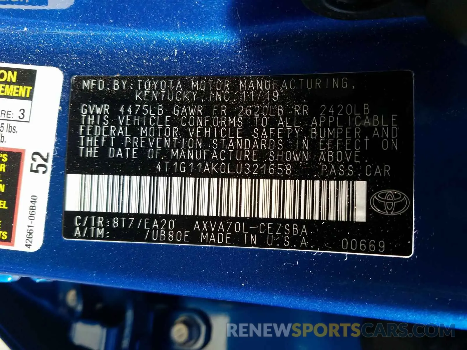 10 Photograph of a damaged car 4T1G11AK0LU321658 TOYOTA CAMRY 2020