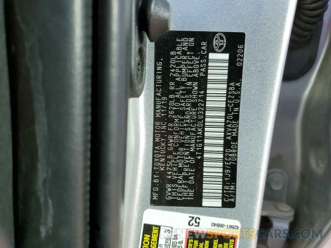 12 Фотография поврежденного автомобиля 4T1G11AK0LU322714 TOYOTA CAMRY 2020