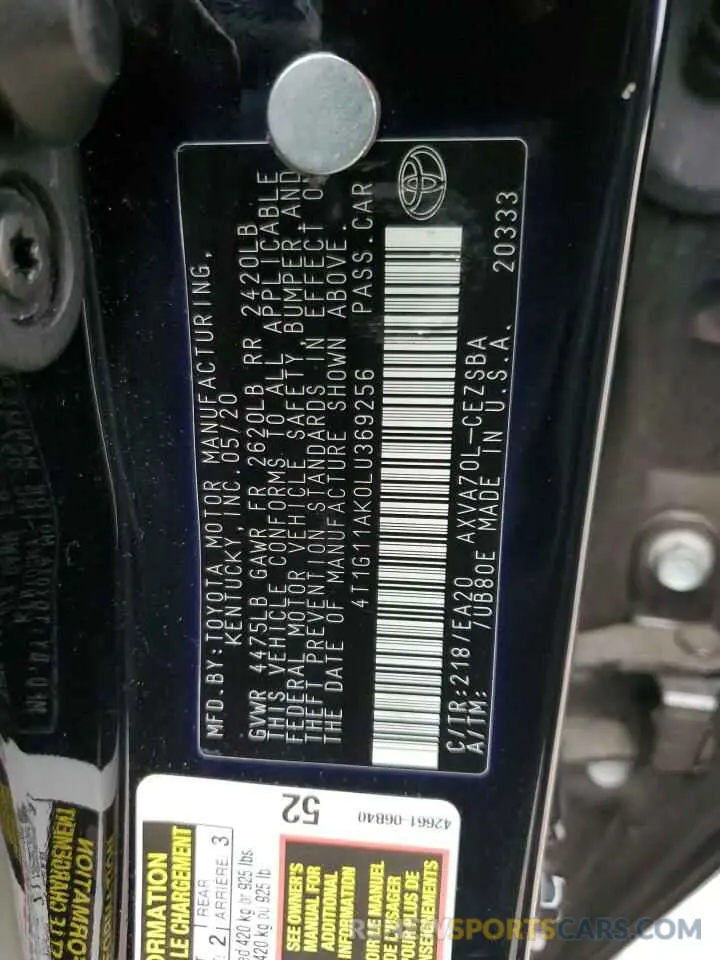 13 Фотография поврежденного автомобиля 4T1G11AK0LU369256 TOYOTA CAMRY 2020