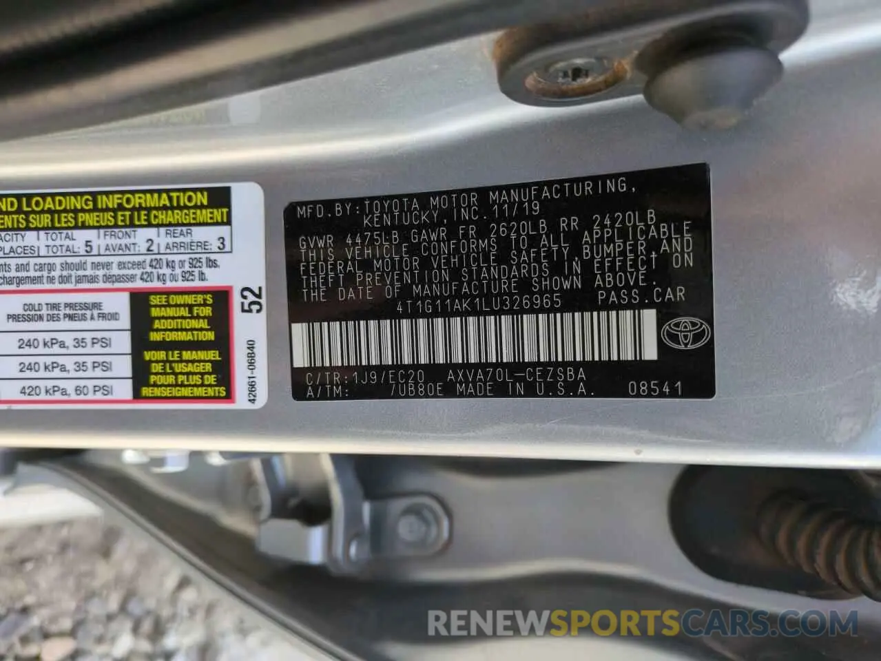 12 Photograph of a damaged car 4T1G11AK1LU326965 TOYOTA CAMRY 2020