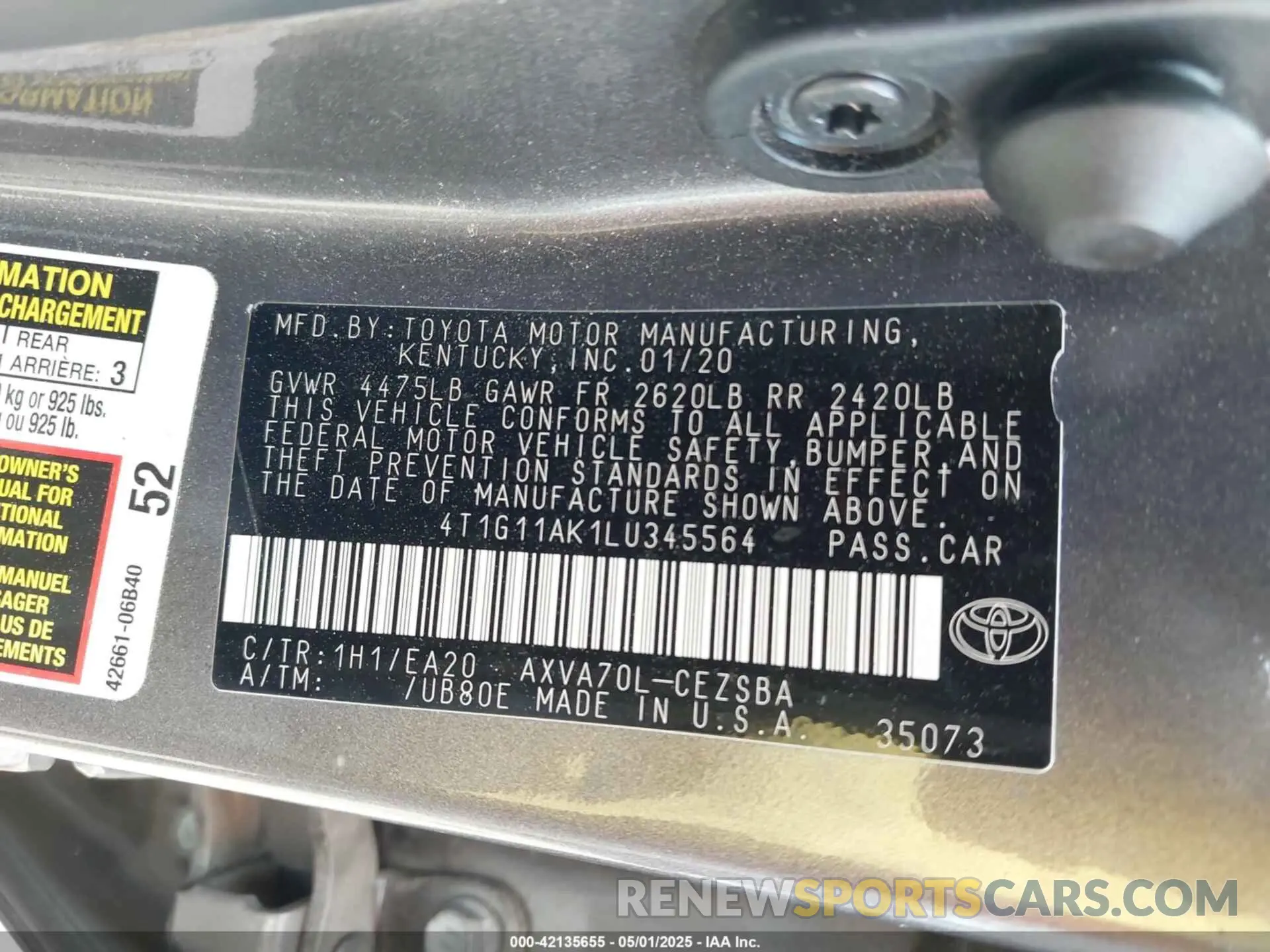9 Photograph of a damaged car 4T1G11AK1LU345564 TOYOTA CAMRY 2020