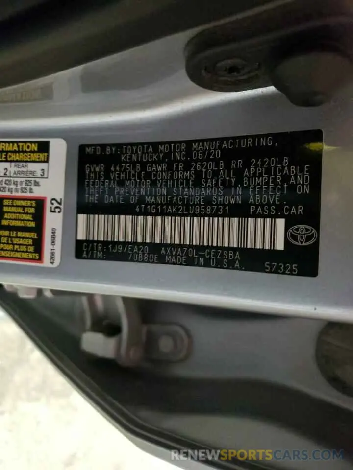 13 Photograph of a damaged car 4T1G11AK2LU958731 TOYOTA CAMRY 2020