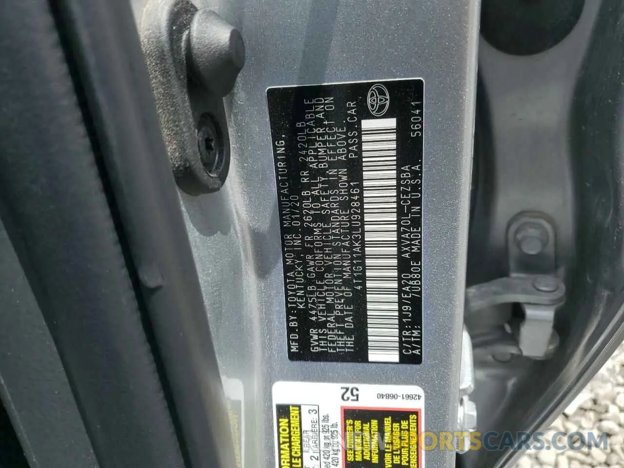 12 Photograph of a damaged car 4T1G11AK3LU928461 TOYOTA CAMRY 2020