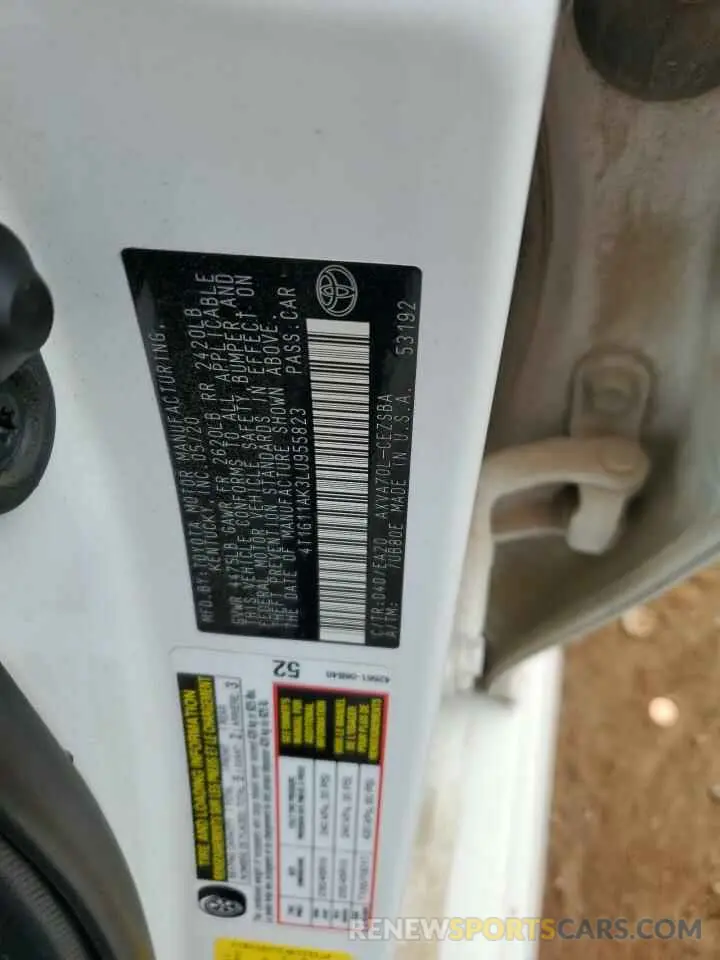 12 Photograph of a damaged car 4T1G11AK3LU955823 TOYOTA CAMRY 2020