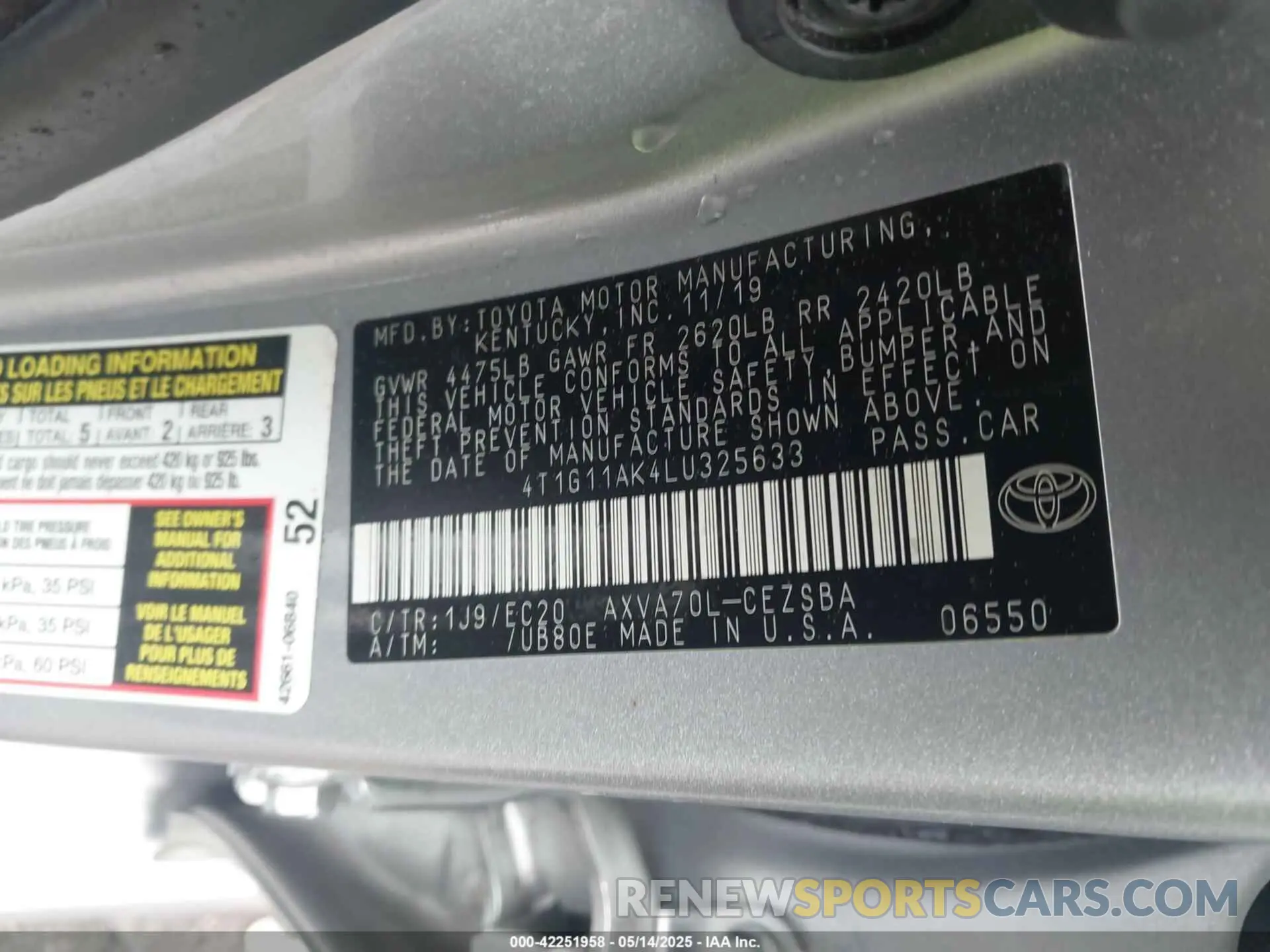 9 Photograph of a damaged car 4T1G11AK4LU325633 TOYOTA CAMRY 2020