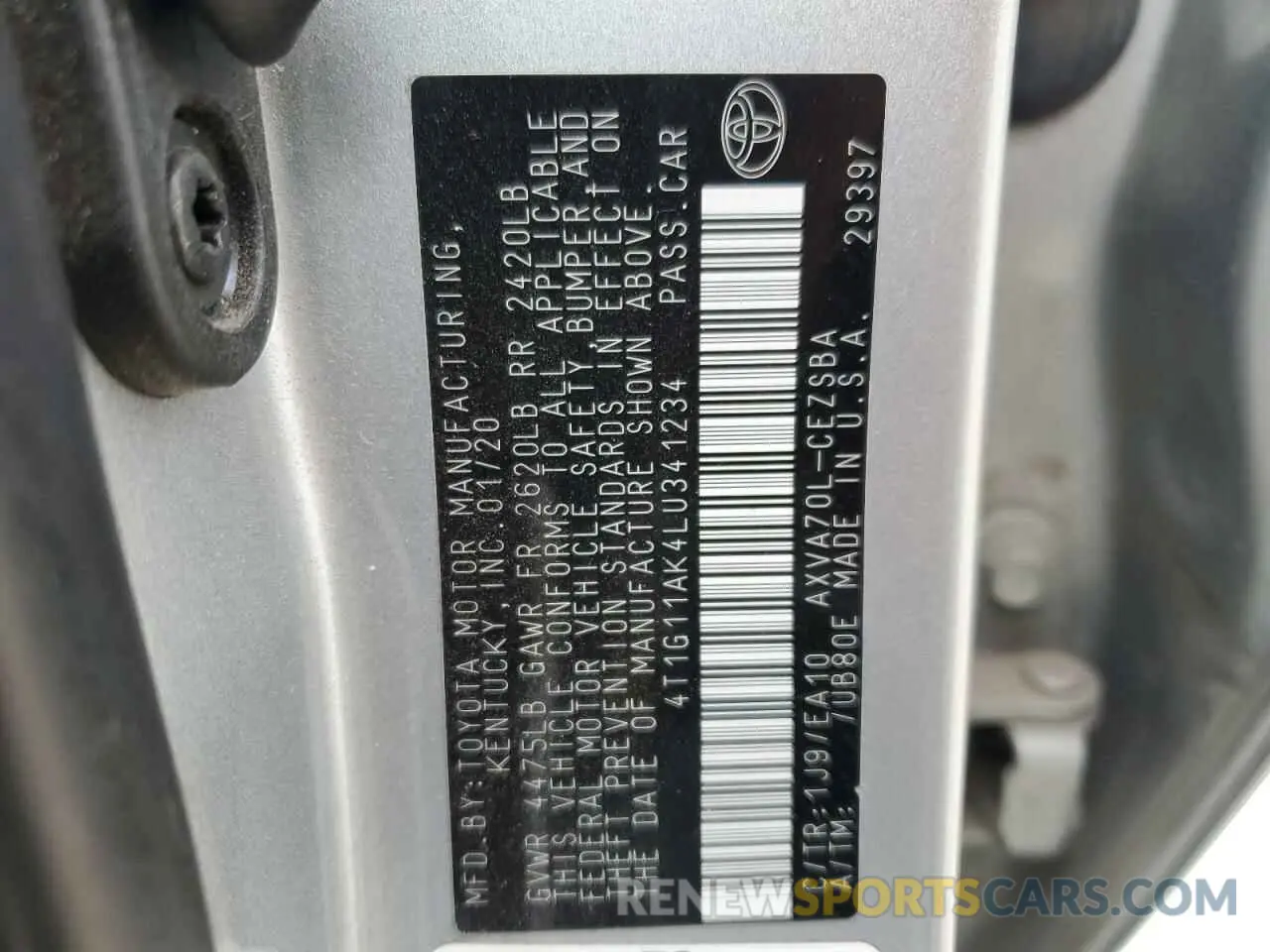 13 Photograph of a damaged car 4T1G11AK4LU341234 TOYOTA CAMRY 2020